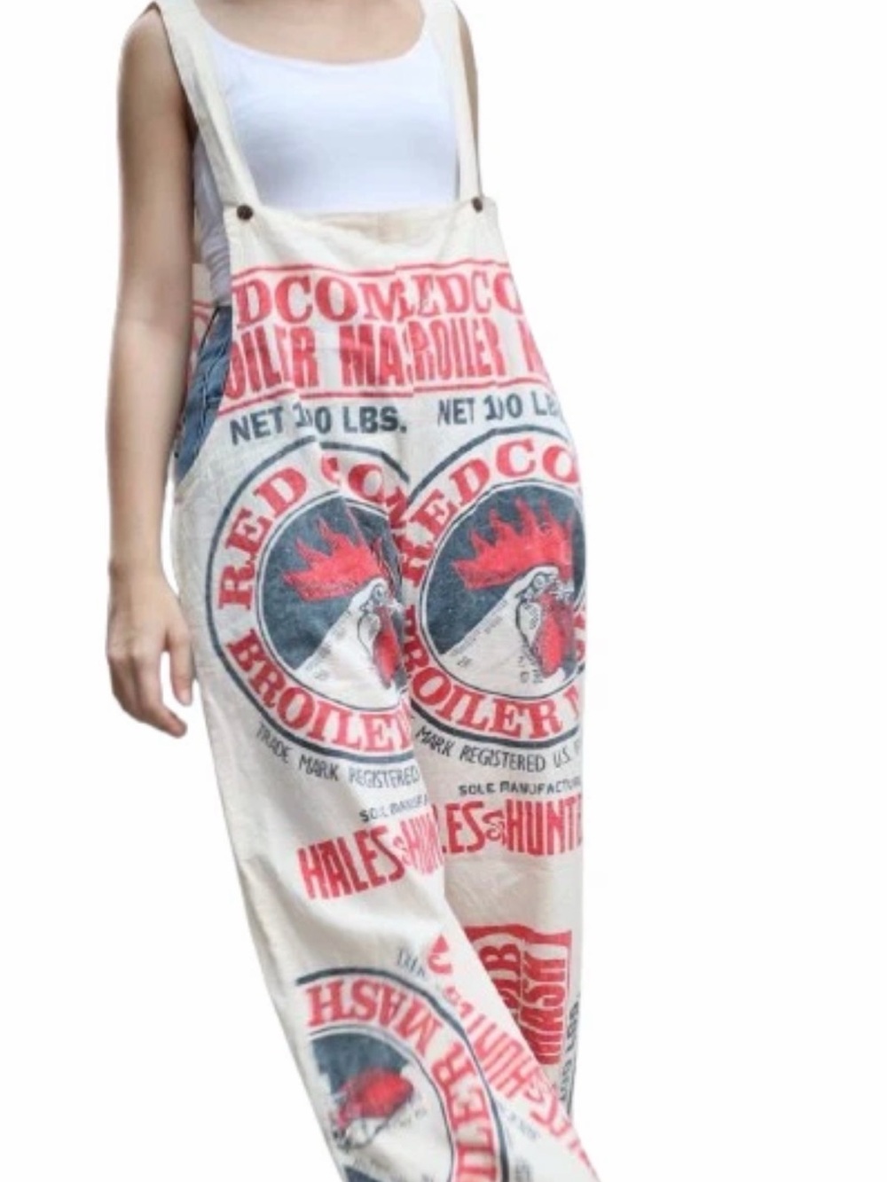 The Vintage Sack brand "Rooster" flour sack overalls